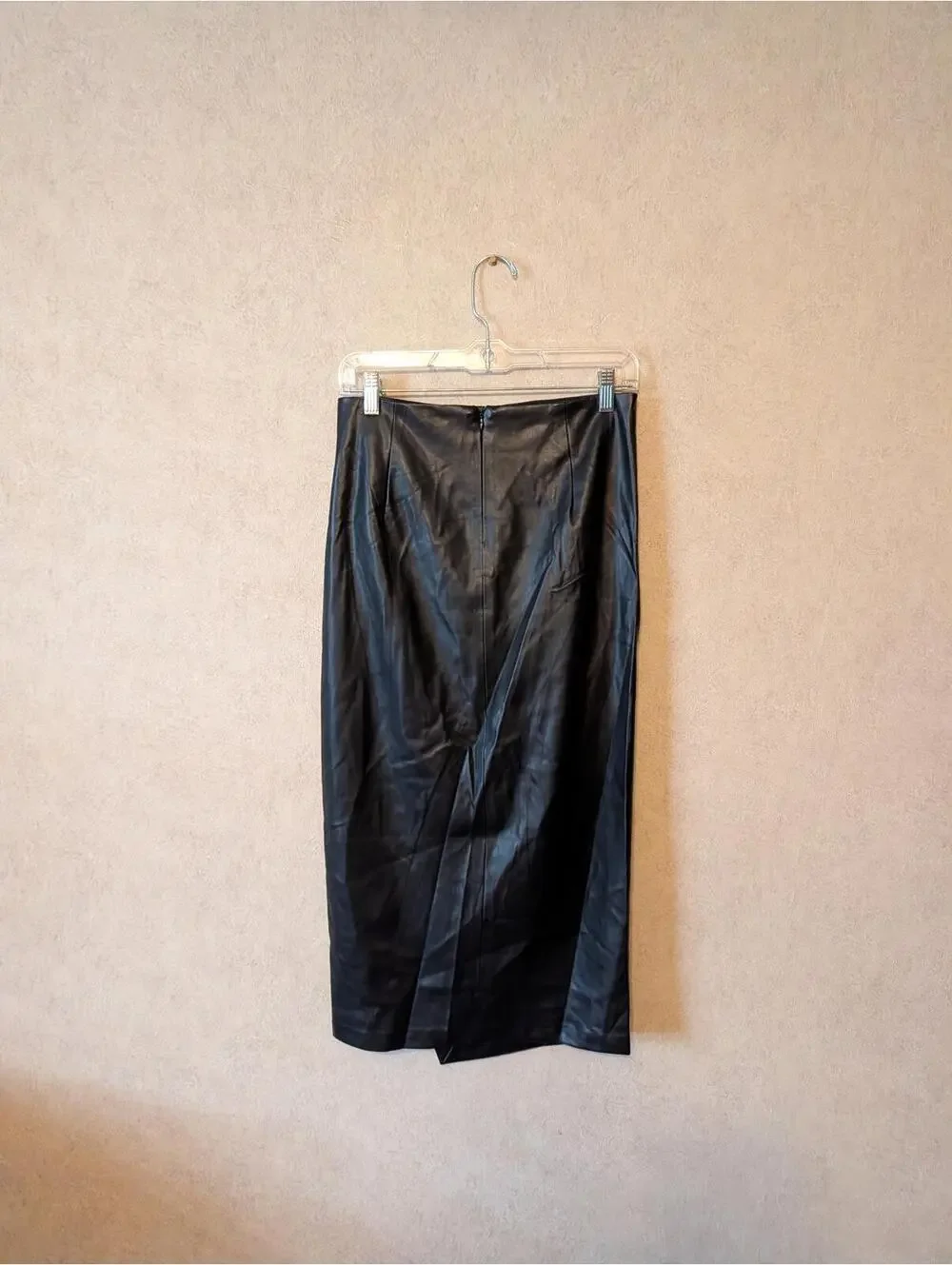 JASON WU black leather gathered knee length skirt sz S